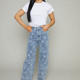 Rooney Floral Jacquard Distressed Denim Pants