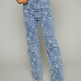 Rooney Floral Jacquard Distressed Denim Pants
