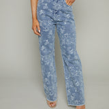 Rooney Floral Jacquard Distressed Denim Pants
