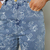 Rooney Floral Jacquard Distressed Denim Pants