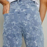 Rooney Floral Jacquard Distressed Denim Pants