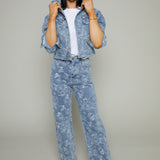 Rooney Floral Jacquard Distressed Denim Pants