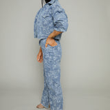 Rooney Floral Jacquard Distressed Denim Pants