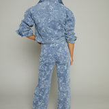 Rooney Floral Jacquard Distressed Denim Pants