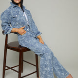 Rooney Floral Jacquard Distressed Denim Pants