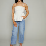Lena Bow Trim Peplum Top - Cream