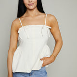 Lena Bow Trim Peplum Top - Cream