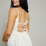 Lena Bow Trim Peplum Top - Cream