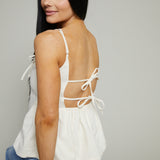 Lena Bow Trim Peplum Top - Cream