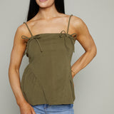 Lena Bow Trim Peplum Top - Olive