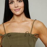 Lena Bow Trim Peplum Top - Olive
