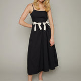 Sienna Contrast Bow Detail Midi Dress - Black