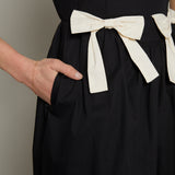 Sienna Contrast Bow Detail Midi Dress - Black