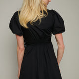 Lydia Bow Front Poplin Mini Dress - Black