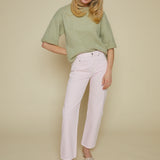 Kirby Mid Rise Bowed Straight Leg Jeans - Blush