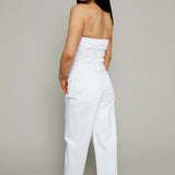 Dallas Barrel Leg Denim Jumpsuit - Vivid White