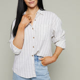 Paige Striped Linen Button Up Top