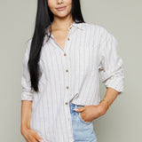 Paige Striped Linen Button Up Top