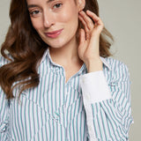 Dane Striped Flower Applique Oversized Shirt