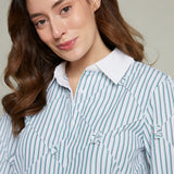 Dane Striped Flower Applique Oversized Shirt