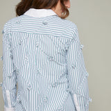 Dane Striped Flower Applique Oversized Shirt