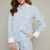 Dane Striped Flower Applique Oversized Shirt