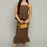 Maple Tiered Hem Column Midi Skirt