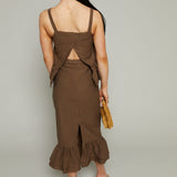 Maple Tiered Hem Column Midi Skirt