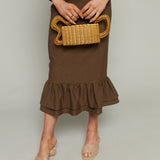 Maple Tiered Hem Column Midi Skirt