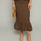 Maple Tiered Hem Column Midi Skirt