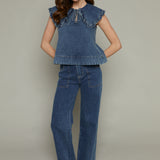 Chantelle Ruffle Collar Denim Top
