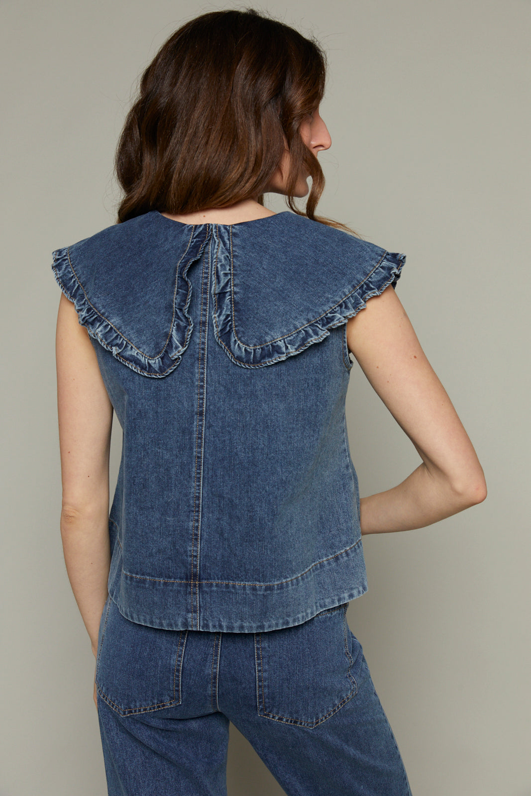 Chantelle Ruffle Collar Denim Top