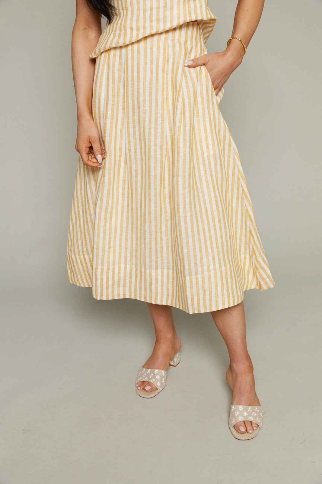 Kenzie Linen Pleated Striped Skirt
