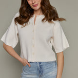 Elodie Short Sleeve Ribbed Knit Cardigan - Ivory