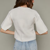 Elodie Short Sleeve Ribbed Knit Cardigan - Ivory