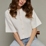 Elodie Short Sleeve Ribbed Knit Cardigan - Ivory