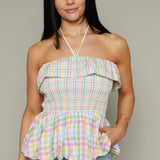 Celine Smocked Plaid Halter Top