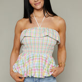 Celine Smocked Plaid Halter Top