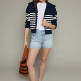Jules Striped Cropped Sweater Jacket - Eclipse