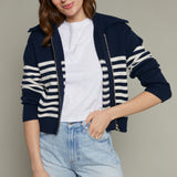 Jules Striped Cropped Sweater Jacket - Eclipse