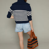 Jules Striped Cropped Sweater Jacket - Eclipse
