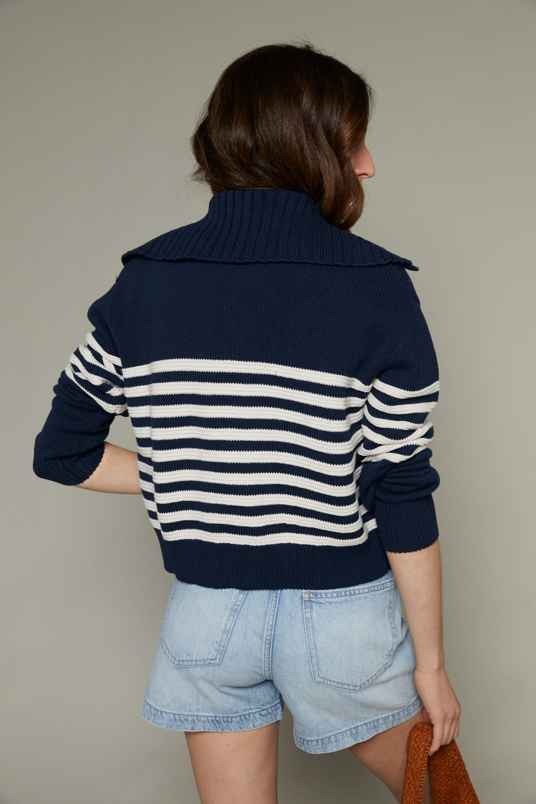 Jules Striped Cropped Sweater Jacket - Eclipse