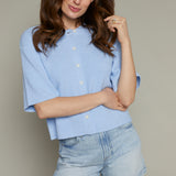 Elodie Short Sleeve Ribbed Knit Cardigan - Blue