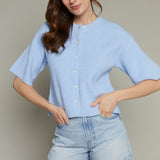 Elodie Short Sleeve Ribbed Knit Cardigan - Blue