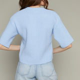 Elodie Short Sleeve Ribbed Knit Cardigan - Blue
