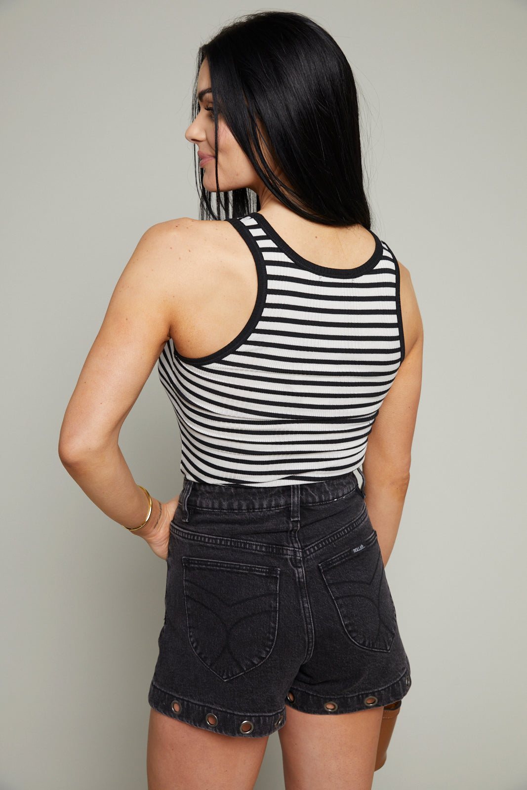 Cecelia Striped Scoop Tank - Black