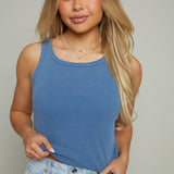 Jasmine Scoop Rib Tank - Vintage Indigo