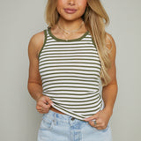 Cecelia Striped Scoop Tank - Fern