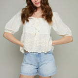 Larissa Embroidered Front Tie Top