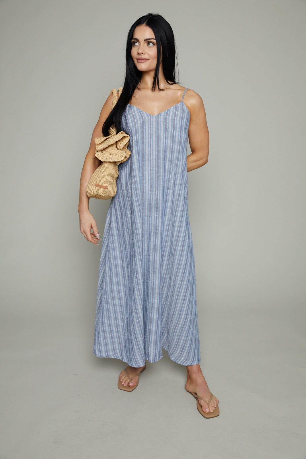 Caroline Linen Striped Midi Dress – No. 14
